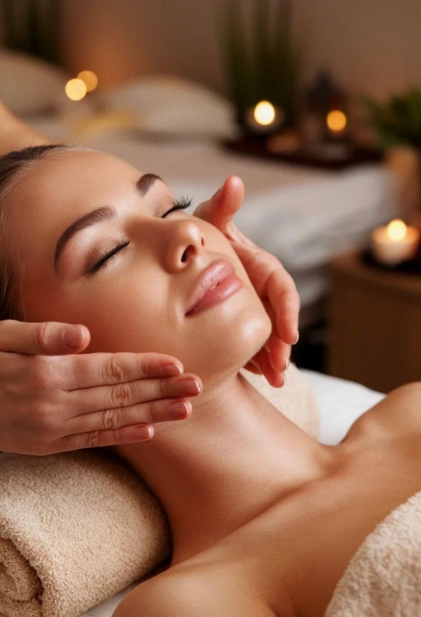 Client relaxing during a facial massage